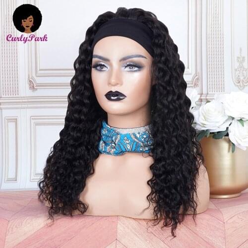CURLYPARK Sparkle Curly Hair Extra Higher Density Headband Wigs Deep Kinky Curly Machine Made Wigs Brazilian Remy Hair For Women