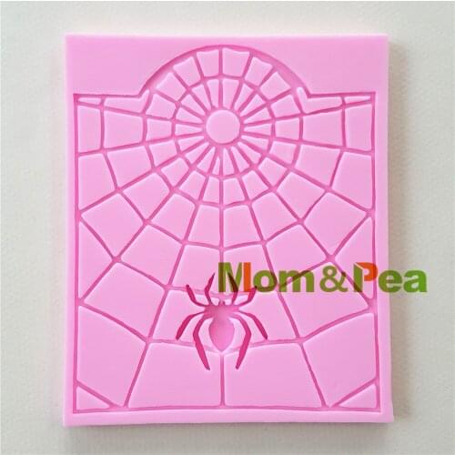 Mom&Pea 1098 Free Shipping Spider & Net Silicone mold Cake Decoration Fondant Cake 3D Mold Food Grade