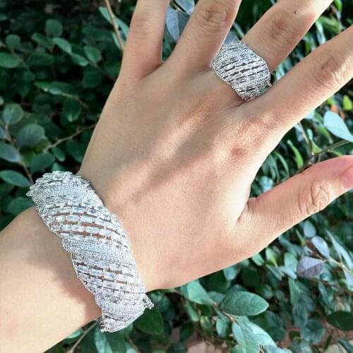 ModemAngel luxury Unique African Bangle Ring Set Jewelry Sets For Women Wedding Cubic Zircon Crystal CZ Dubai Bridal Jewelry Set