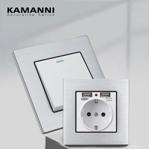 KAMANNI Silver 2Way With Indicator Lightes Wall Switch Power Light Switch Luxury Push Button Switches Aluminum Alloy Surface