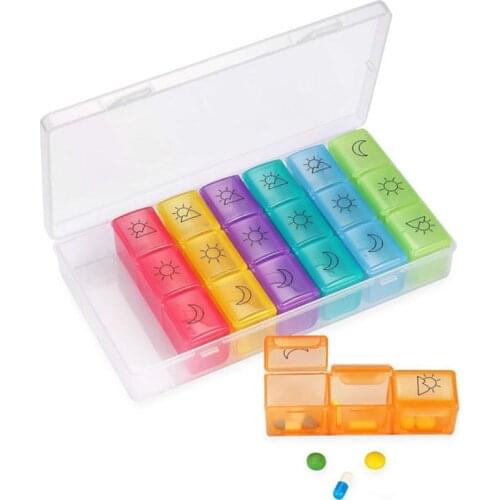 Weekly Pill Box Organizer For 7 Days Tablet Pill Case Medicine Storage Organizer Healthy Care Rainbow Color Pill Box Splitters
