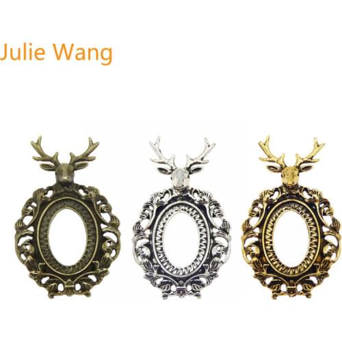 Julie Wang Antique Color Elk With Glass Cabochon Cameo Base Setting Blank Tray Charm Alloy Pendant Necklace Jewelry Making
