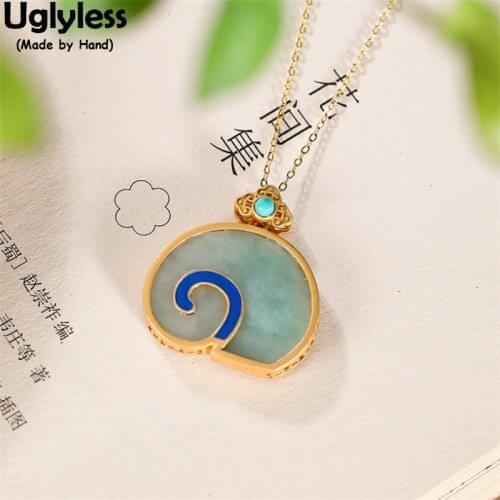 Uglyless Exotic Emerald Elephant Pendants for Women Creative Animals Jewelry Gold Turquoise 925 Silver Necklaces NO Chains Gold