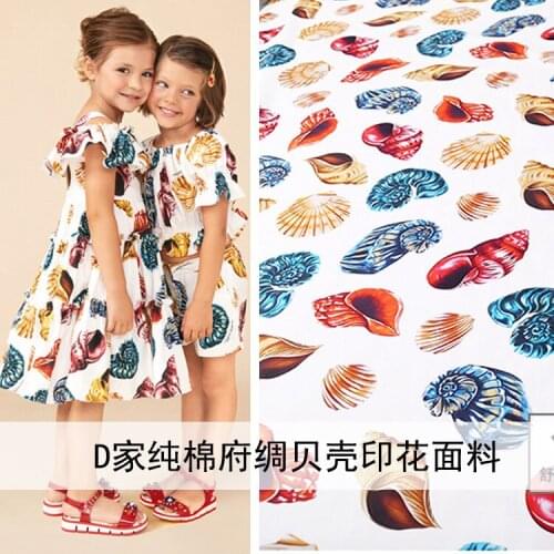 Shell printed pure cotton poplin fabric cloth 140 cm width brand sewing Childrens parent-child clothing fabric for dress