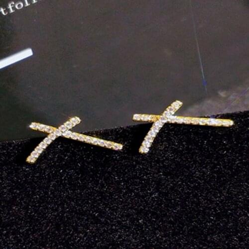 MFY Popular Mirco Paved Crystal AAA CZ Zircon X-shaped Stud Earrings for Women Small Minimalist Cute Student Girls Jewelry