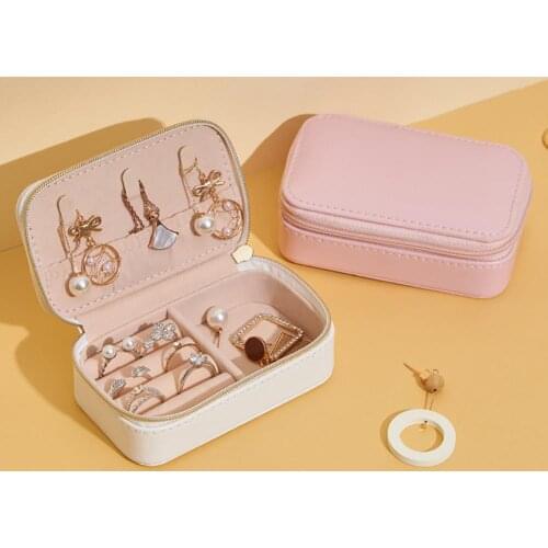 Practical Jewelry Bag Dust-proof Fashion Decorative Faux Leather Jewelry Storage Box Necklace Ring Organizer for Home