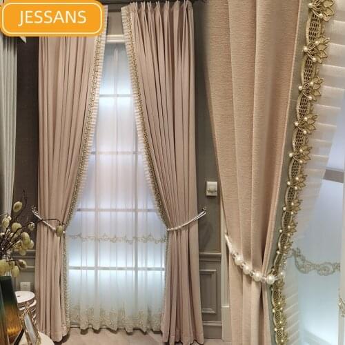 French Luxury Chenille Lace Stitching Curtains Blackout Curtains for Living Room Bedroom Finished Custom Princess Room