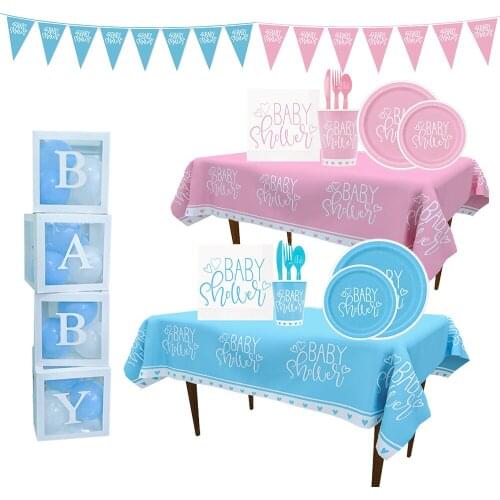 Blue Pink Disposable Tableware Baby Shower Decoration Baby Boy Baby Girl Suit 1st Birthday Party Decor