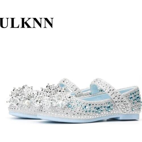 Princess girls blue shoes fall 2021 new childrens shining rhinestone crystal shoe girl dress shoes