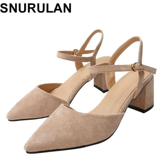 SNURULAN Womens high-heeled sandals; womens shoes with a pointed toe; Womens High-end Brand shoes from flock; large sizes