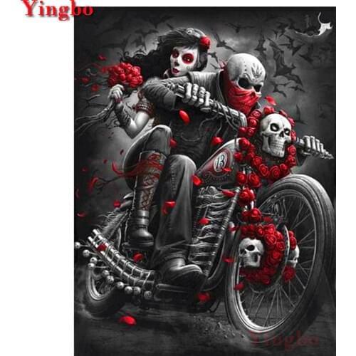 Rhinestone Pictures 5D Diamond Painting motorcycle skull couple Full Square Round Diamond Painting Diamond Embroidery full set