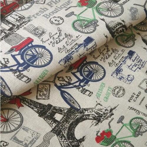 Bicycle Printed Cotton Linen Fabric For DIY Quilting / Sewing Sofa Table Cloth Curtain Bag Cushion Material Half Meter