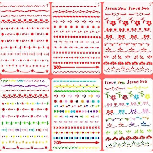 A Lot=15Desgins Flag Scrapbook Stencils Spray Plastic Mold Shield DIY Cake Hollow Embellishment Print Lace Ruler Valentine