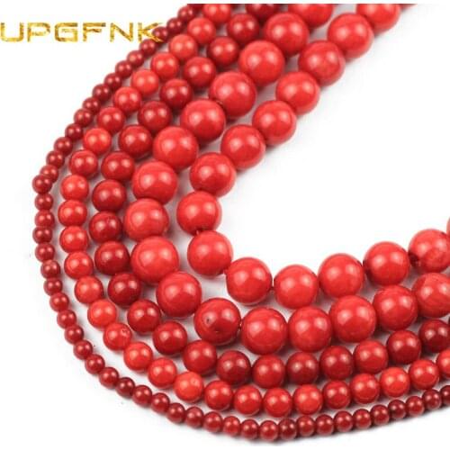 UPGFNK Natural Red coral Stone Round Loose beads For Jewelry making 3 4 5 6 7mm DIY bracelet Earrings accessories Findings
