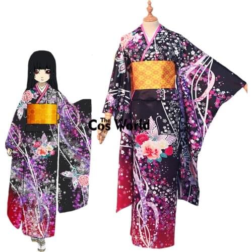 Jigoku Shoujo Enma Ai Japanese Kimono Yukata Maid Dress Uniform Outfit Anime Cosplay Costumes