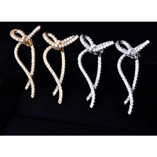 Fashion Bowknot Earrings Geometric Minimalism Silver Jewelry Inlay Shiny Small Zircon Women Wedding Party Charm Piercing Earring