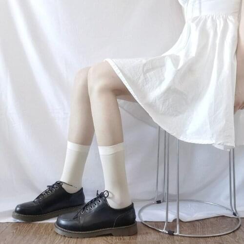 Women Summer Long Socks Solid Color Lolita Princess Sock White Black Cosplay Stockings Janpanese Style Female Breathable Soxs