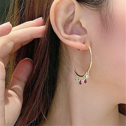 Water Drop Dangle Charm Hoop Earrings For Women Copper Plated Gold Pave Colorful Cubic Zirconia Earrings 2021 Fashion Jewelry