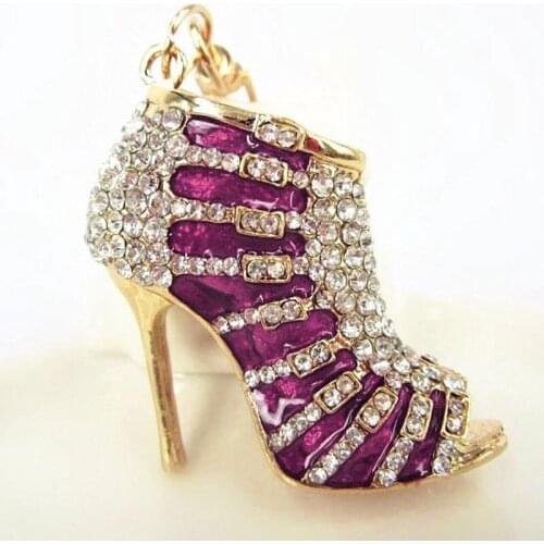 Crystal High Heel Shoes Rhinestone Keychain New Design Alloy Women Purse Pendant Bag Car Key Chain Keyring Circles Key Holder