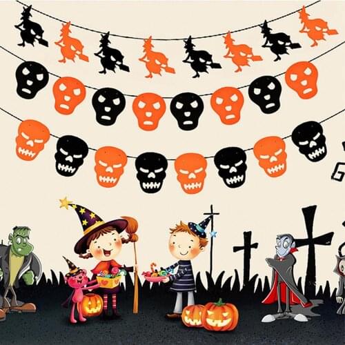 1PC 3M Non-Woven Garland Banner Pumpkin Bat Spider Flags Bunting Halloween Decoration Garland Banners Outdoor Party Supplies