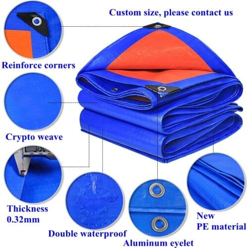 Custom size 2 pieces 4x4m(real size 3.8x3.8m) PE Rainproof Cloth Tarpaulin