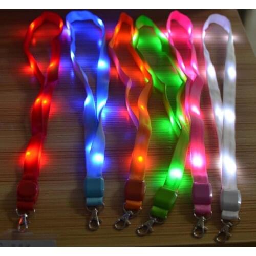 100pcs LED Light Up Neck Strap Band Lanyard Key Chain ID Badge Hanging Lace Rope Mobile Phone Strapes Party Decoration