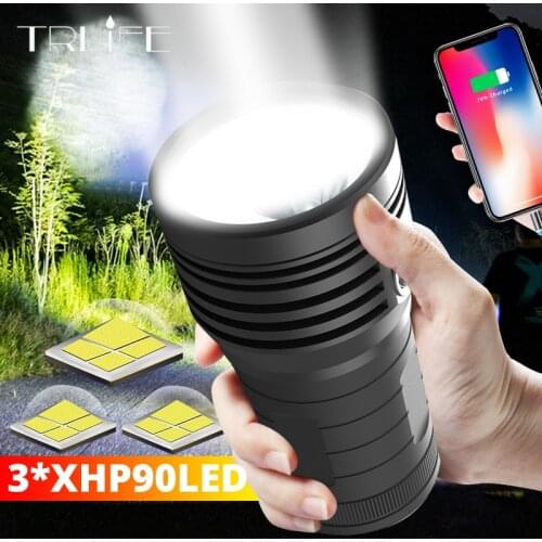 10400mAH Quad Core 3*XHP90 Ultra Powerful LED Flashlight XHP70 XHP50 18650 Built-in Battery USB 3 Modes Waterproof Torch