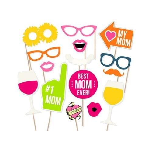 15pcs Mothers Day Party Favor Decorations DIY Love Mom Photobooth Props Party Supplies PZ063