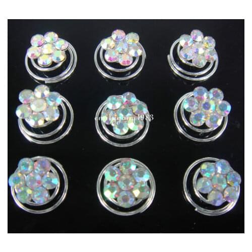 20Pcs AB Crystal Color Wedding Flower Crystal Hair Twists Spins Pins