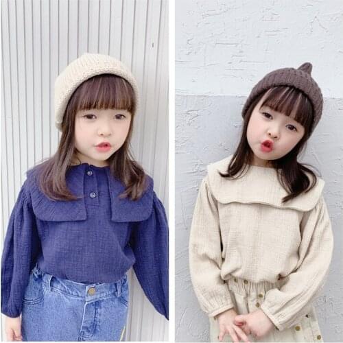 2020 Autumn New Baby Girls Shirt Fashion Solid Cotton Comfortable Lapel Tops For Girl Kids Clothing 2-6 Years Toddlers Blouses
