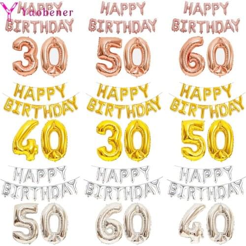 30th 40th 50th 60th Birthday Decoration Happy Birthday Foil Number Ballon Set Birthday Party Decor Adult Photo Booth Accessories