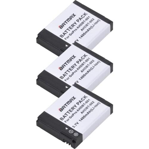 Batmax 3Pcs AHDBT-001 AHDBT 001 AHDBT-002 Battery for GoPro Go Pro HD Hero1 Hero2 Motorsports Surf Outdoor 960 1080P Edition