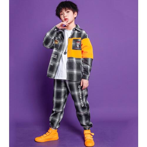 Kids Sets Long Sleeve Casual Plaid Shirt Pant Boy Girl Streetwear Jazz Hip Hop Dance Clothing Shirt Trousers Children Tracksuits