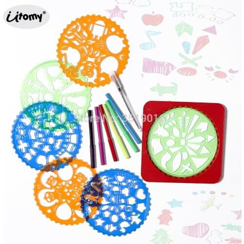 DIY Spirograph Drawing templates Toy with fixed Board Sketcher Drawing Tools Stencils For Painting Learn Educational Toys