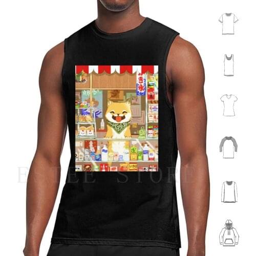 Welcome To The Shiba Shop! Tank Tops Vest Cotton Shiba Shiba Inu Dog Cute Convenience Store Shop Snacks Beverage Drinks Water