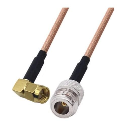 RG400 Cable SMA Male Right Angle to N Female Double Shielded Copper Braid Coax Low Loss Jumper Cable
