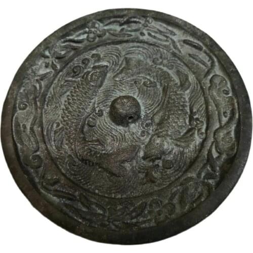 China old Bronze Old Feng Shui Bronze mirror Double fish mirror
