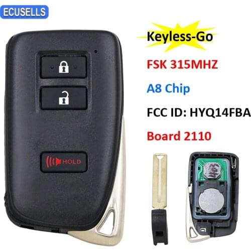 2+1/3 Button Keyless-Go Smart Remote Key FSK 315MHz A8 Chip For Toyota Board 2110 FCC ID: HYQ14FBA TOY12 Uncut Blade