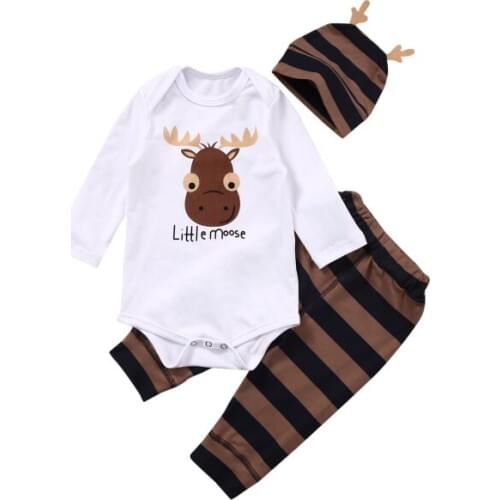Baby Boys Clothing Sets Xmas Little moose Newborn Baby Boy Girls Clothes Long Sleeve Romper Jumpsuit Long Pants +hat Outfits