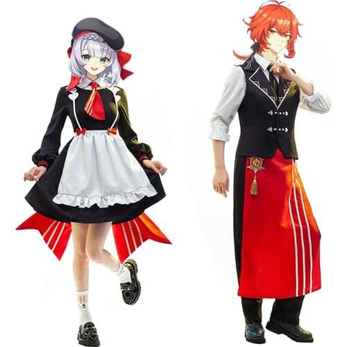 Genshin Impact Cosplay Diluc Ragnvindr Noelle Halloween Costume Uniform Maid Suit Halloween Party Clothing Servant Apron Set