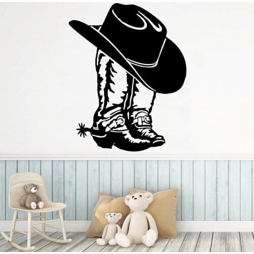 Cowboy Boot Hat Wall Stickers Boys Girls Children Bedroom Art Decor Vinyl Wall Decals Home Decoration Living Room Office Z080