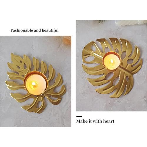 Creative Golden Leaf Wrought Iron Candle Holder Small Hollow Romantic Candlelight Dinner Candle Holder Home Decoration Ornament
