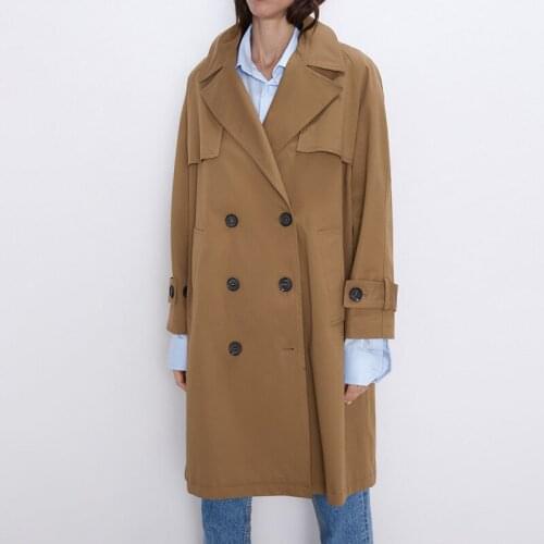 Merodi women autumn casual double breasted za khaki long coat female casual long sleeve outwear jackets ladies oversize jackets