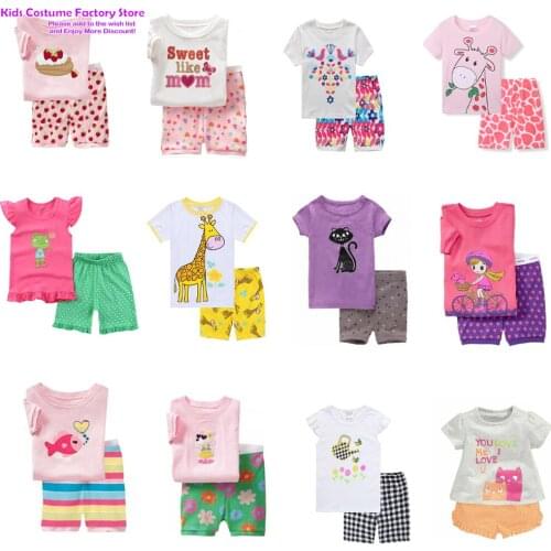 Baby Girls Cute Cartoon Summer Clothing Set Infant Clothes Suit Childrens Short Sleeve + Shorts Toddler Homewear Suit Kids