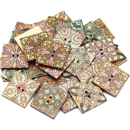 Natural Wooden Square Buttons 50pcs/lot 25 mm Handmade Flying Clothing Decoration Accessories For Handmade DIY Acrapbooking