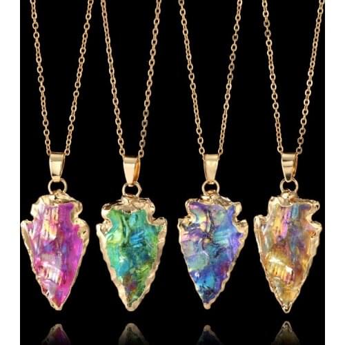 Natural stone arrow necklace pendant accessories Semi-precious stone seven color triangle pendant necklace jewelry accessories