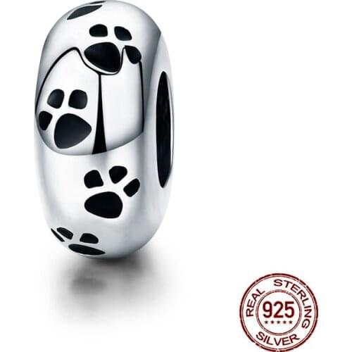 Fit original Pandora bracelet charm cat dog footprints silicone beads jewelry 925 sterling silver pendant gift making