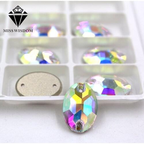 Hot slae high quality flatback glass crystal double hole sew on rhinestones Oval shape AB color rhinestone diy accessories