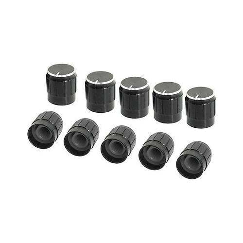 Volume Control Rotary Knobs Black for 6mm Dia. Knurled Shaft Potentiometer 10pcs