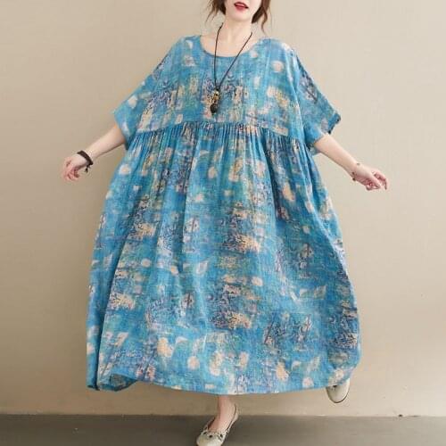 Oversize Summer Sundress Women Dress Plus Size 4XL 5XL 6XL Cotton Maxi Dress Robe Female Vinatge Boho Linen Dress One Piece 2021
